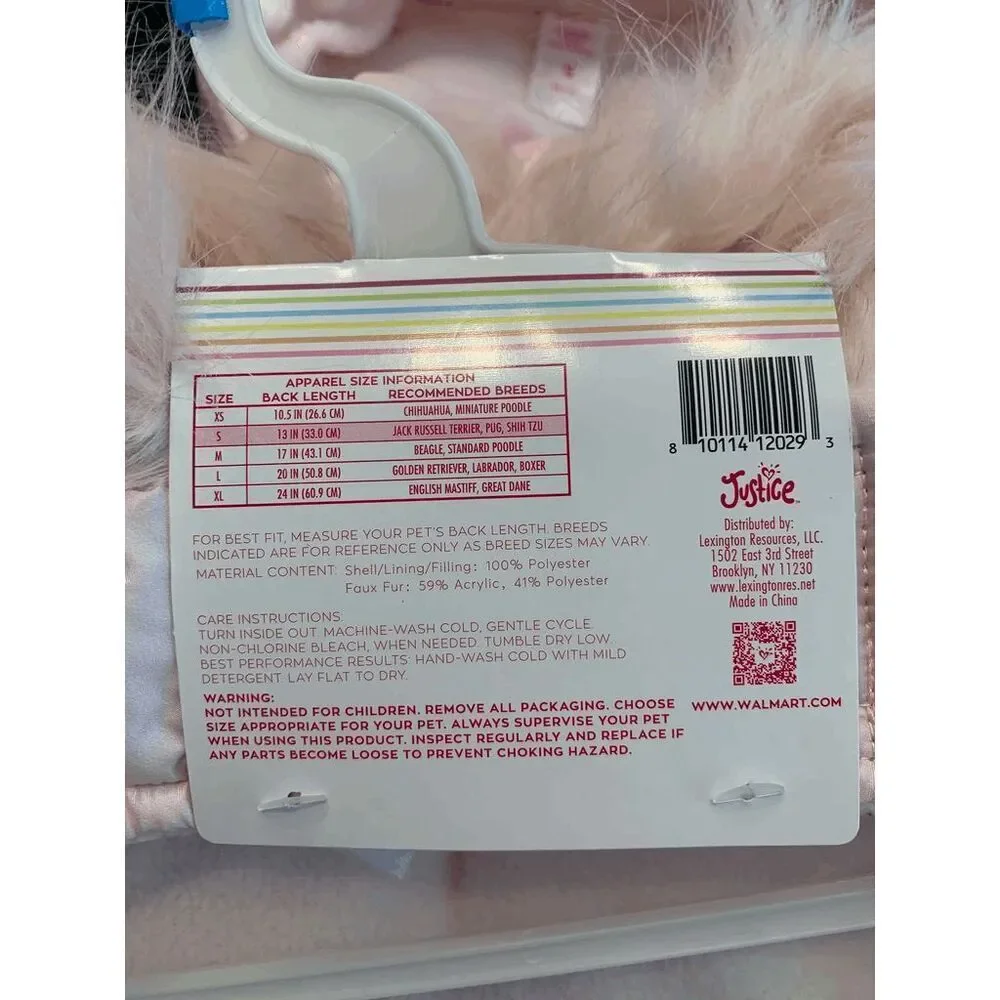 Justice Pet Dog's Faux Fur Hooded Ombre Puffer Jacket Size S NWT